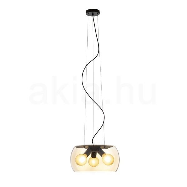 AMANDA függő lámpa matt fekete borostyánsárga üveg 230V LED E27 3x15W
